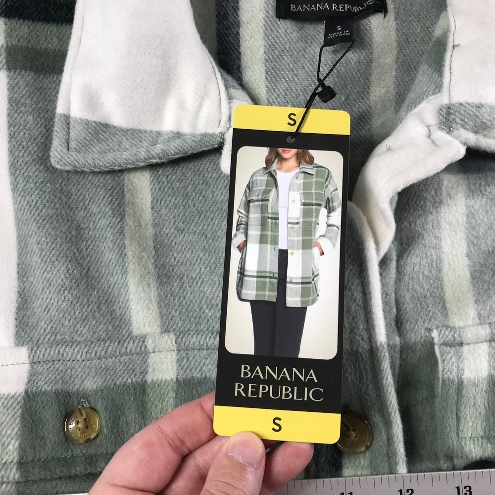 Banana Republic Womens Plaid Shacket Sage Green Longline Shirt Jacket S NWT - Picture 7 of 8